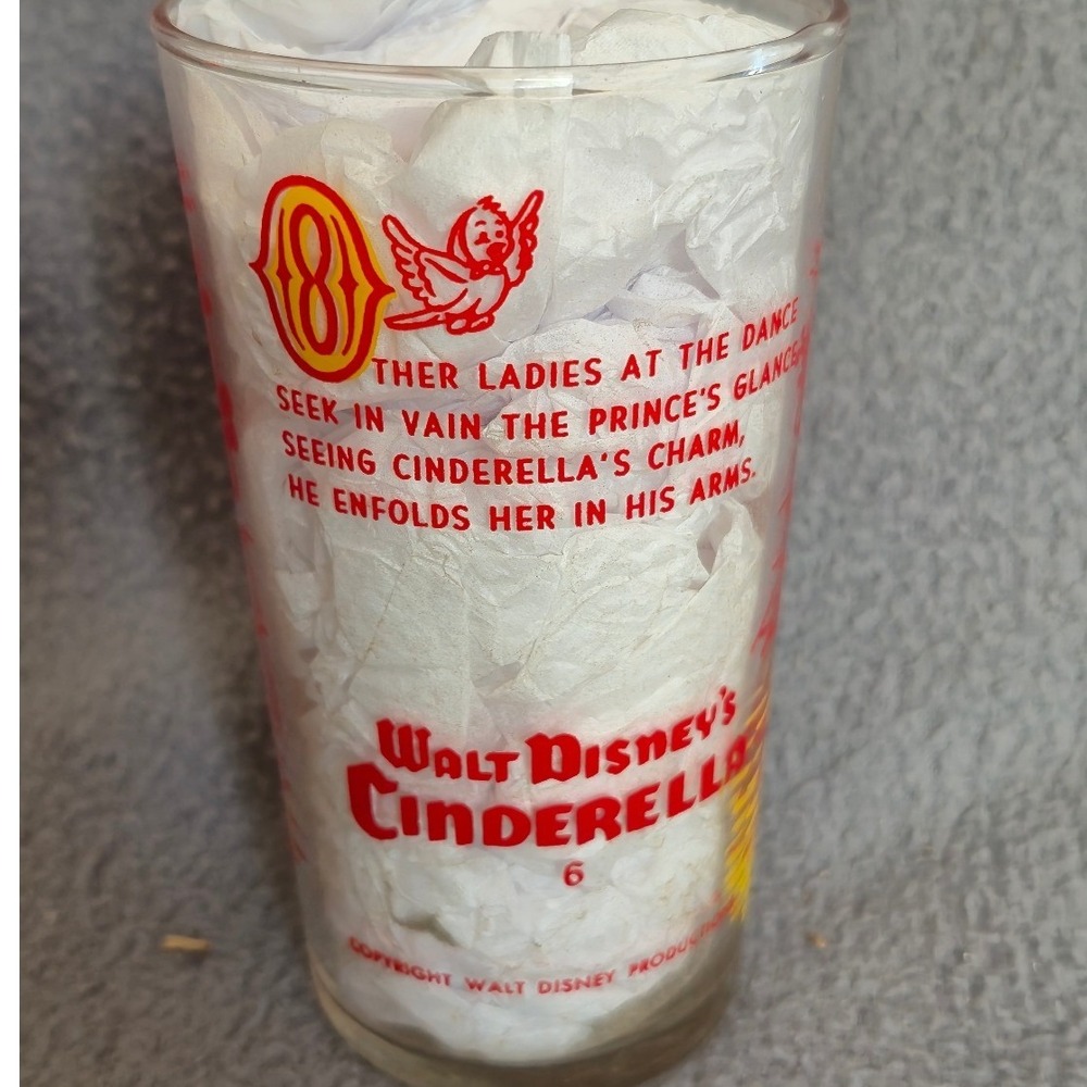 Vintage 1950s Disney Cinderella Glass Tumbler 4.75" #6 Prince Charming